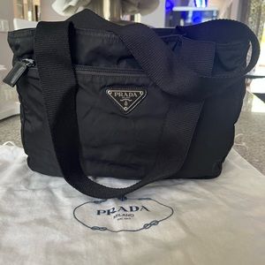 Vintage Prada Black Nylon Triangle Logo Double Strap Tote Authentic